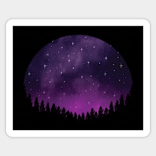 Stars in Space Over Forest (purple) Sticker